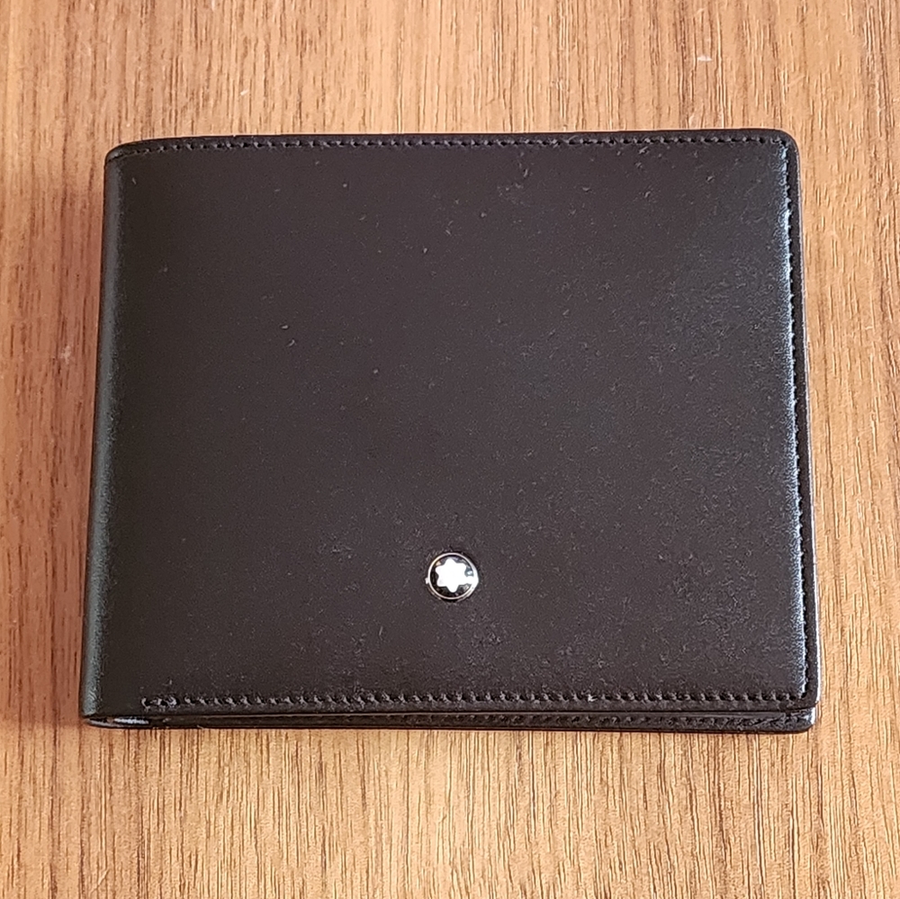 New 100% Auth Montblanc  Meisterstuck Leather Wallet 6 CC 2 View Pockets Black